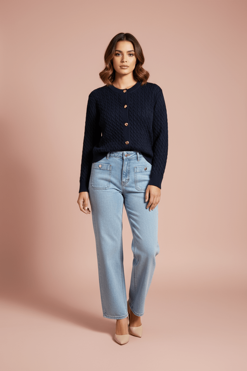 Cardigan Torsadé — Boutons Dorés - Lune La Boutique