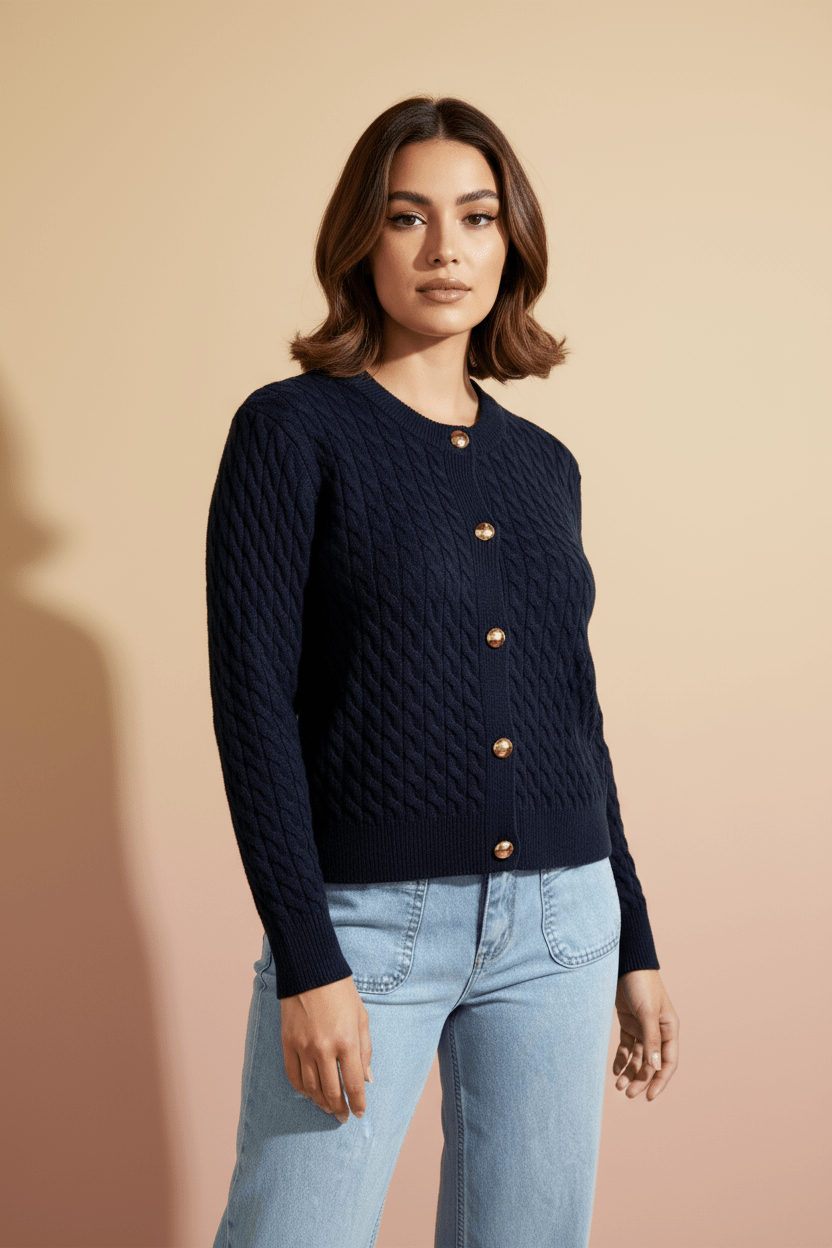 Cardigan Torsadé — Boutons Dorés - Lune La Boutique