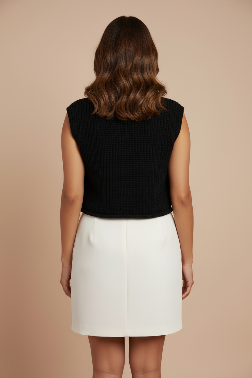 Gilet en Maille Sans Manches — Boutons Bijou - Lune La Boutique