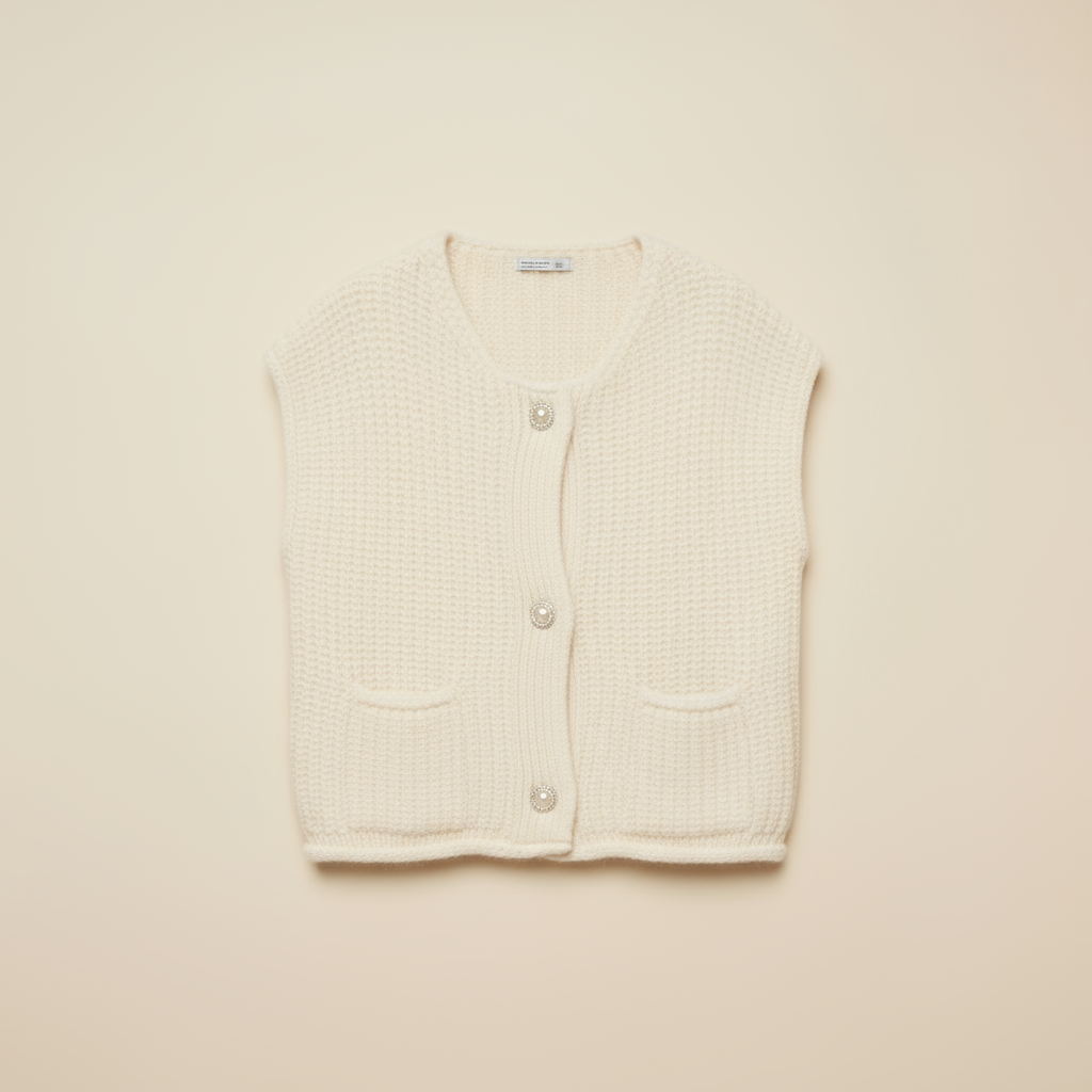 Gilet en Maille Sans Manches — Boutons Bijou - Lune La Boutique