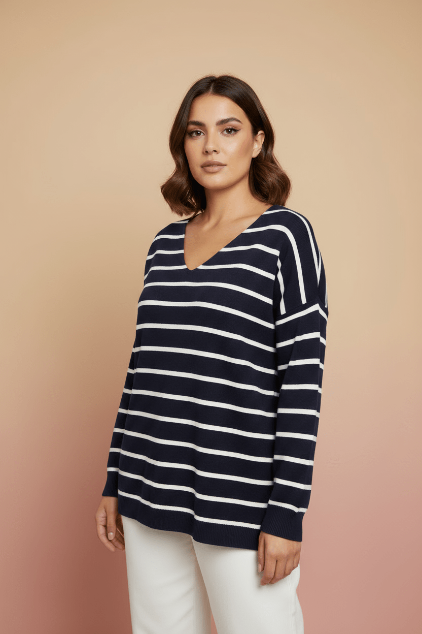 Haut Rayé Col V — Coupe Relax - Lune La Boutique