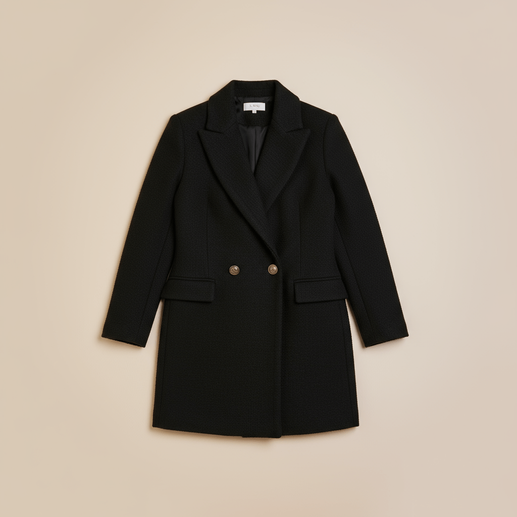 Veste Tailleur Longue — Noir Texturé - Lune La Boutique