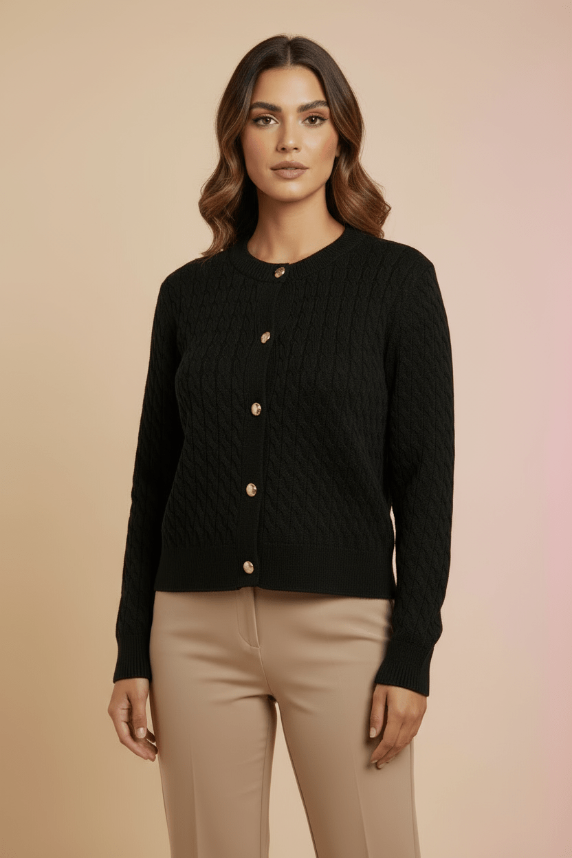 Cardigan Torsadé — Boutons Dorés - Lune La Boutique