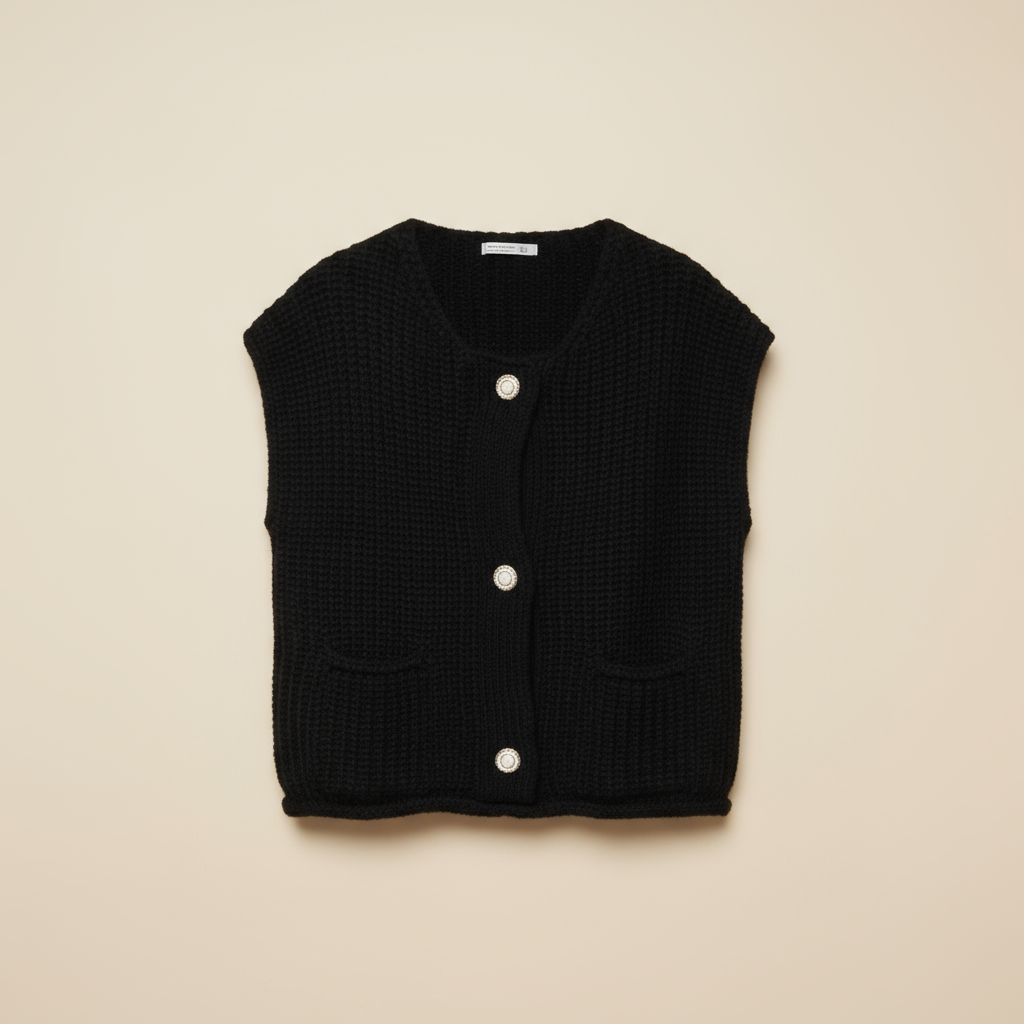 Gilet en Maille Sans Manches — Boutons Bijou - Lune La Boutique