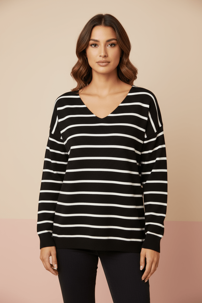 Haut Rayé Col V — Coupe Relax - Lune La Boutique