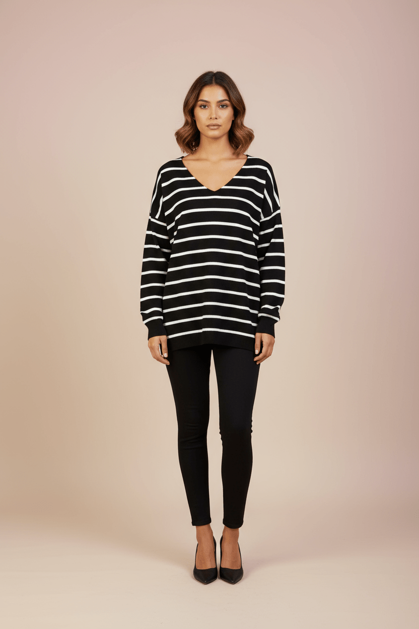 Haut Rayé Col V — Coupe Relax - Lune La Boutique