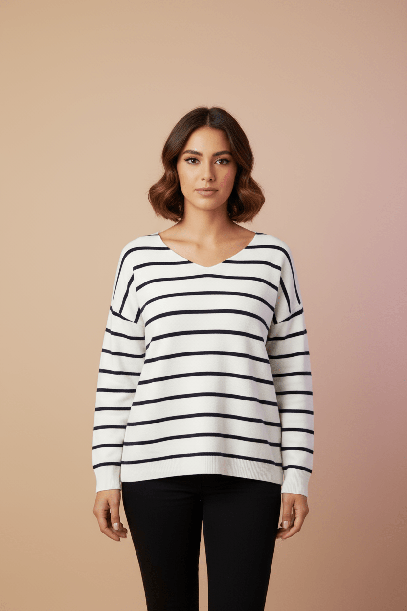 Haut Rayé Col V — Coupe Relax - Lune La Boutique