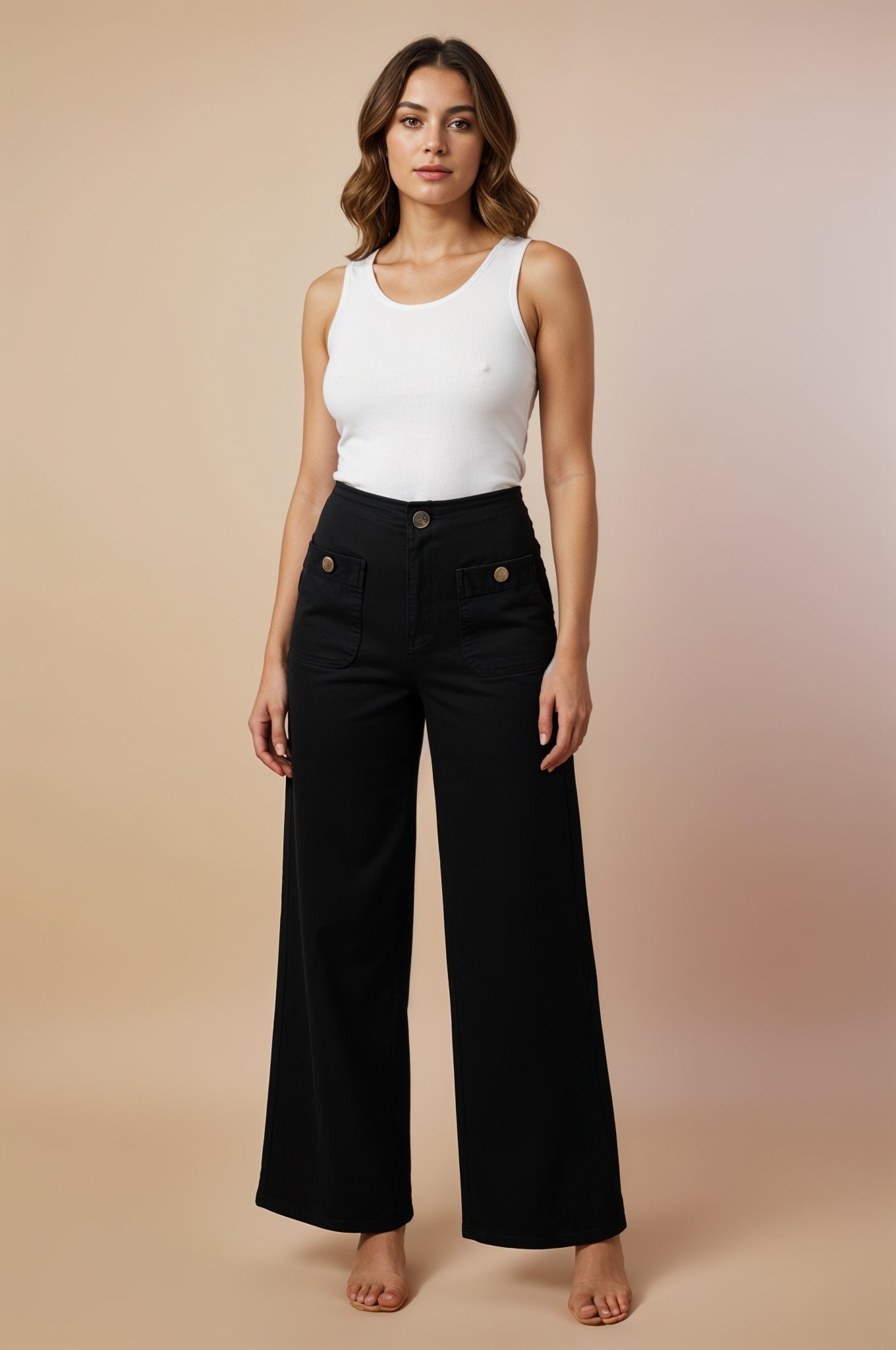 Jean Wide - Leg Taille Haute — Poches Plaquées - Lune La Boutique