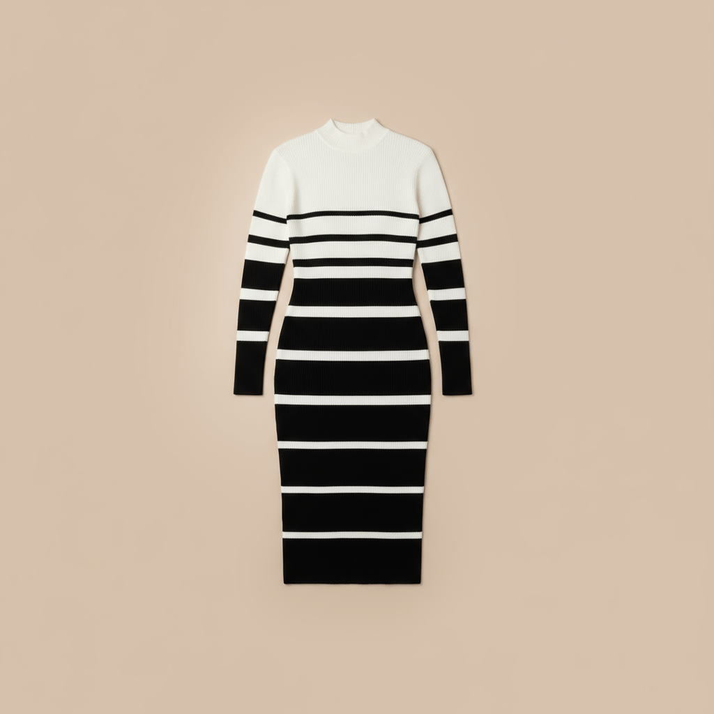 Robe Pull Rayée — Noir & Blanc (Midi) - Lune La Boutique