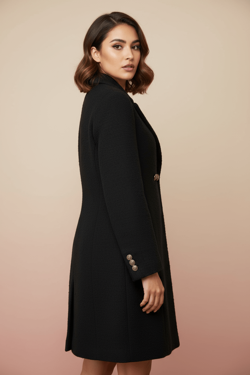 Veste Tailleur Longue — Noir Texturé - Lune La Boutique