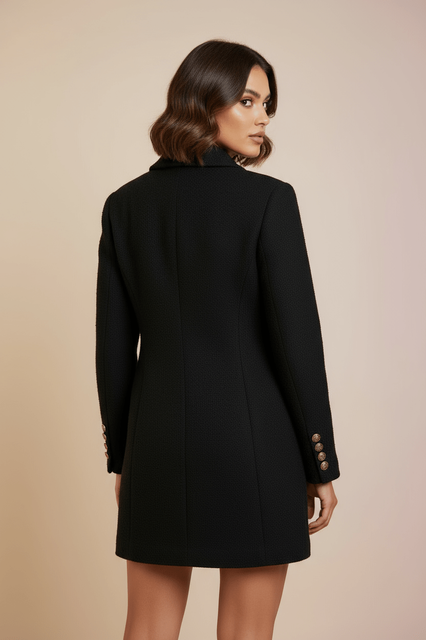 Veste Tailleur Longue — Noir Texturé - Lune La Boutique