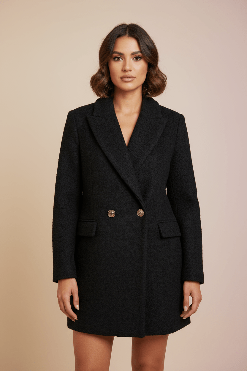 Veste Tailleur Longue — Noir Texturé - Lune La Boutique