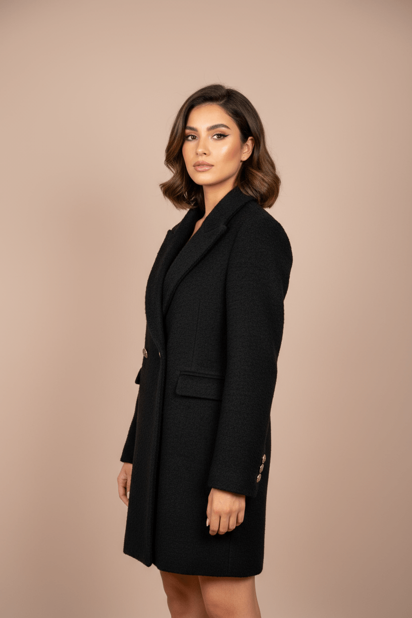 Veste Tailleur Longue — Noir Texturé - Lune La Boutique